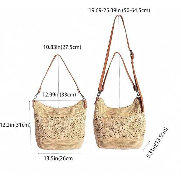 Hobo Crochet Crossbody Bag for Women Large Tote Khaki Lightweight Funky Style main image 5